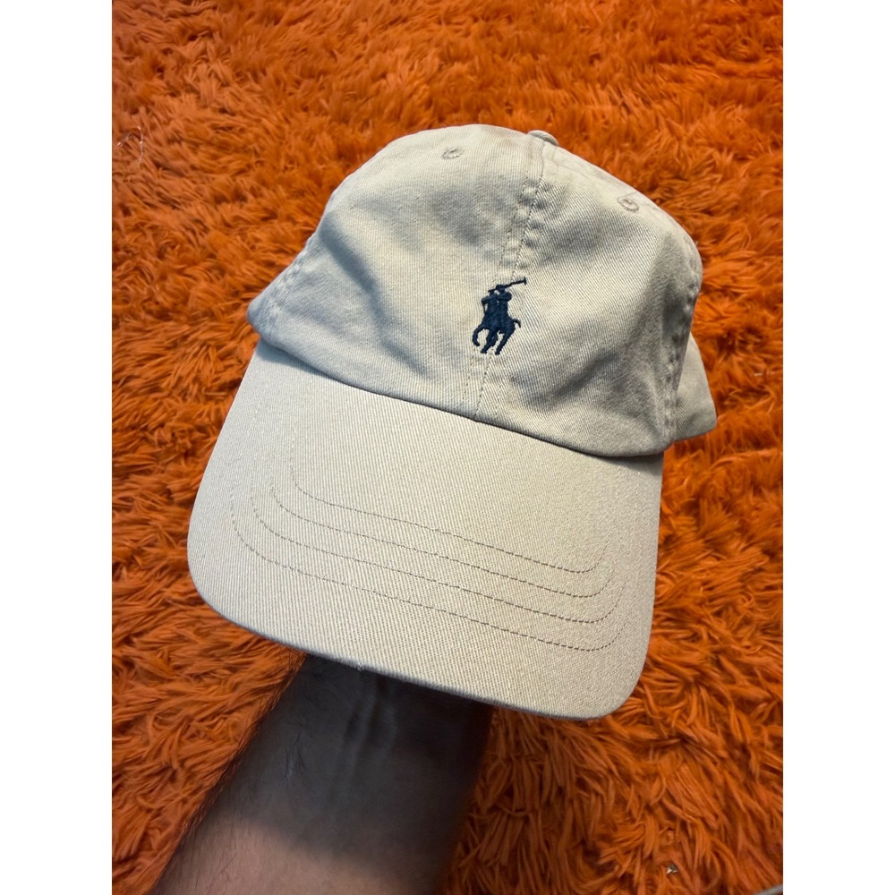 Polo Ralph Lauren Khaki Tan Cotton Chino Baseball Cap Navy Pony Dad Hat OSFM